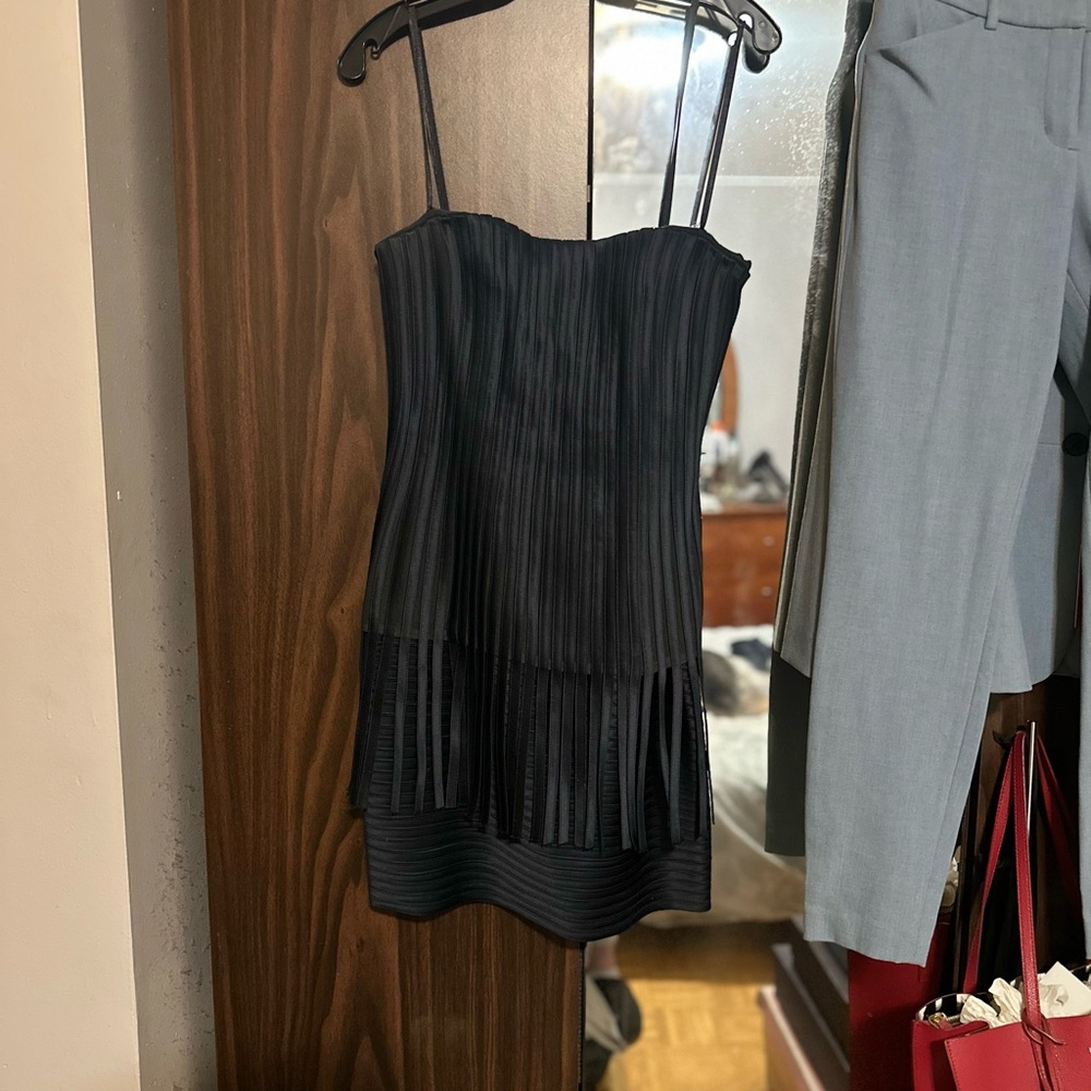 BCBGMaxAzria Black Strapless Pleated Dress